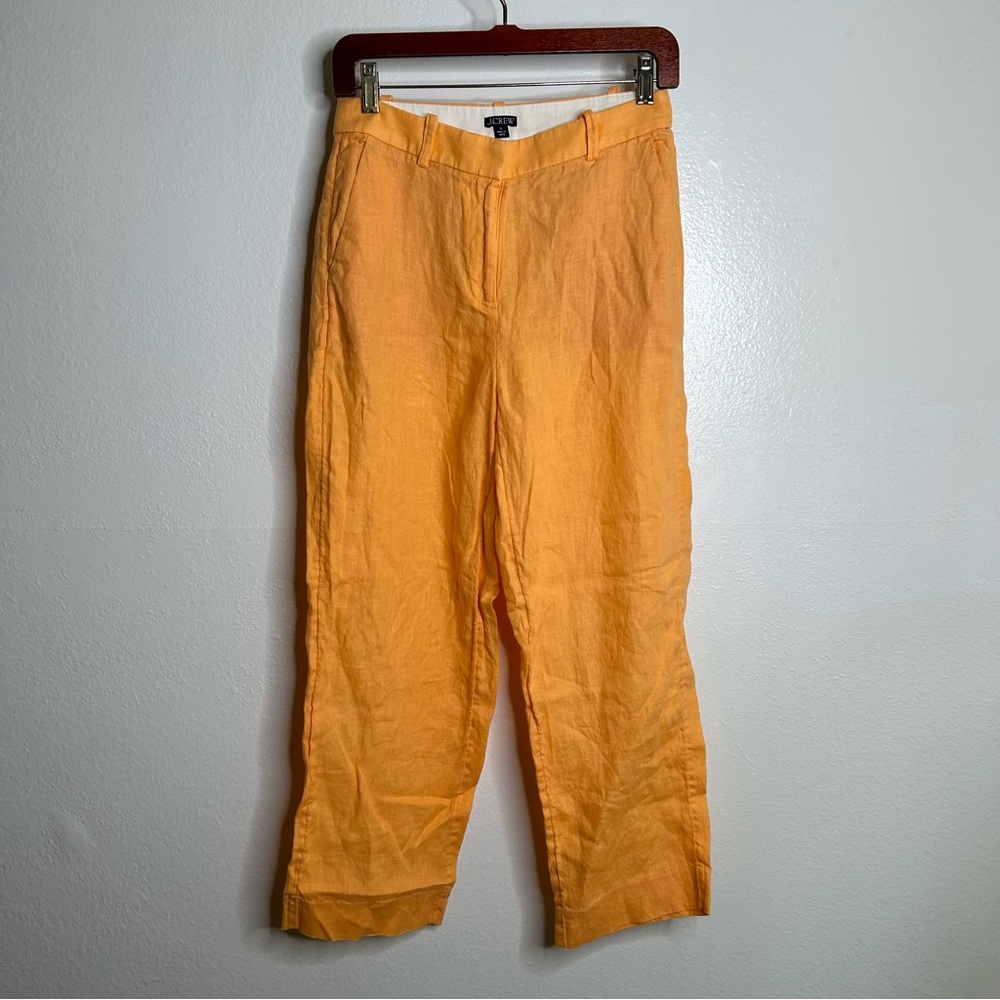 J. Crew Ingrid 100% Linen Orange Straight Leg Trouser Pant Size 0